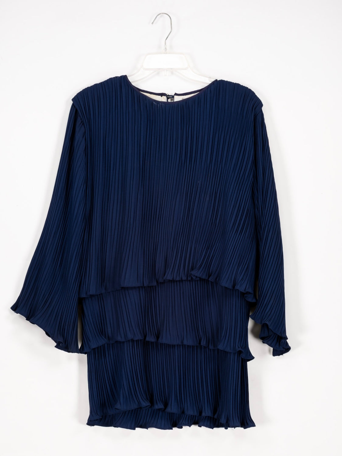 Vintage Navy Pleated Tiered Dress