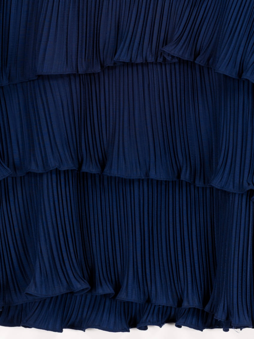 Vintage Navy Pleated Tiered Dress