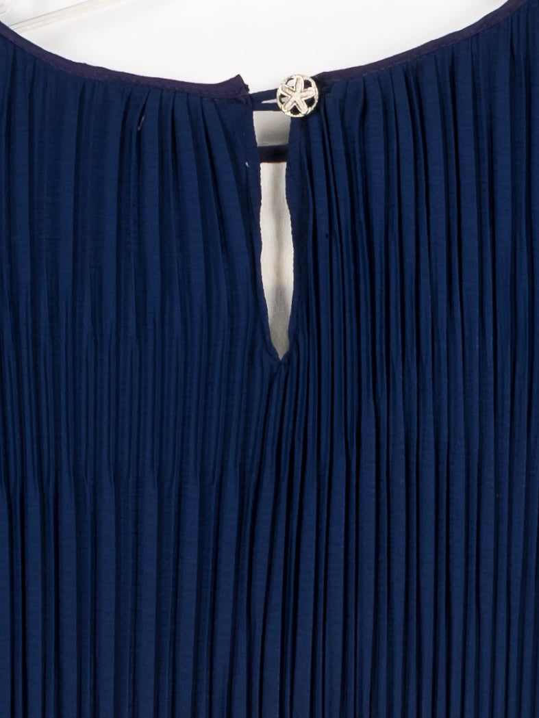 Vintage Navy Pleated Tiered Dress