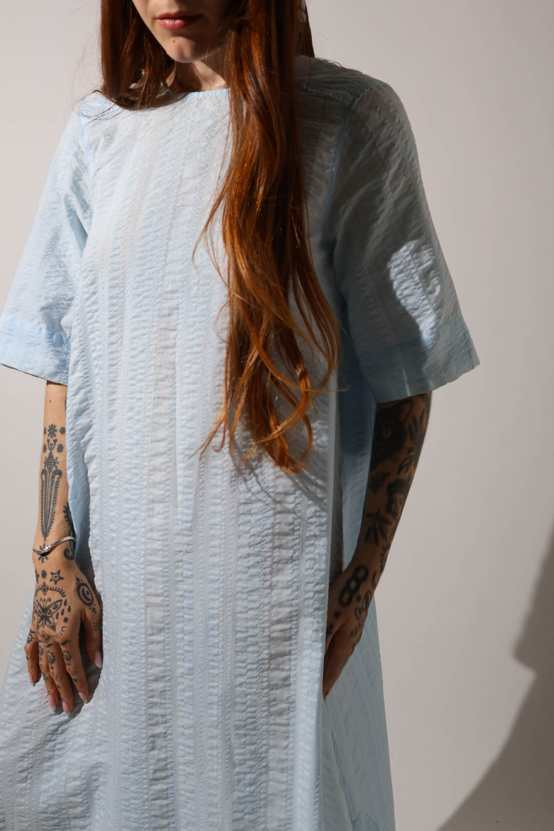 Ganni Baby Blue Textured Midi Dress