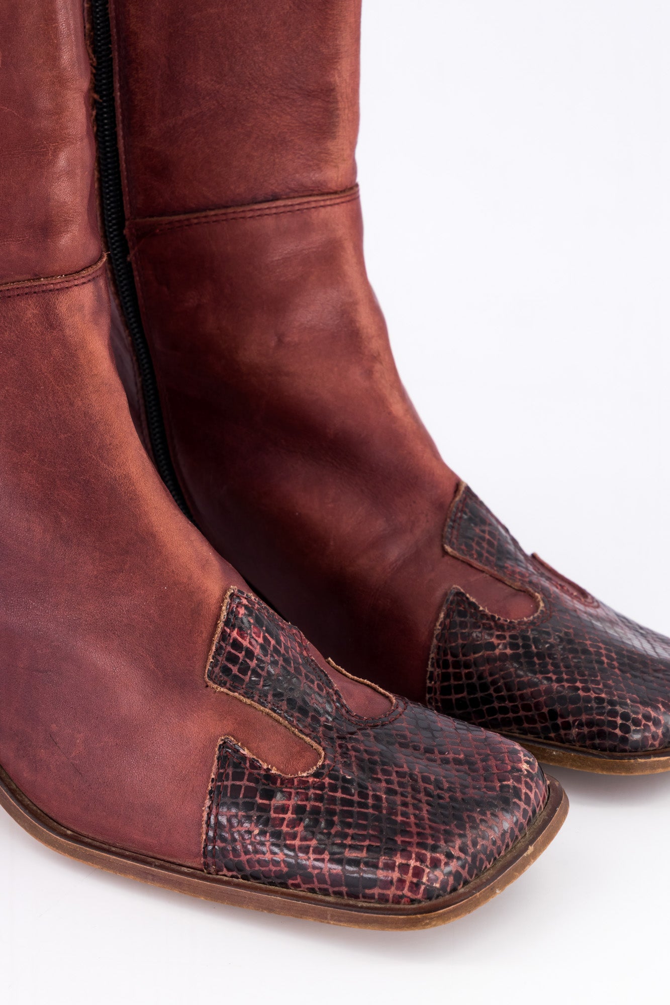 Ox Blood Leather Block Boots