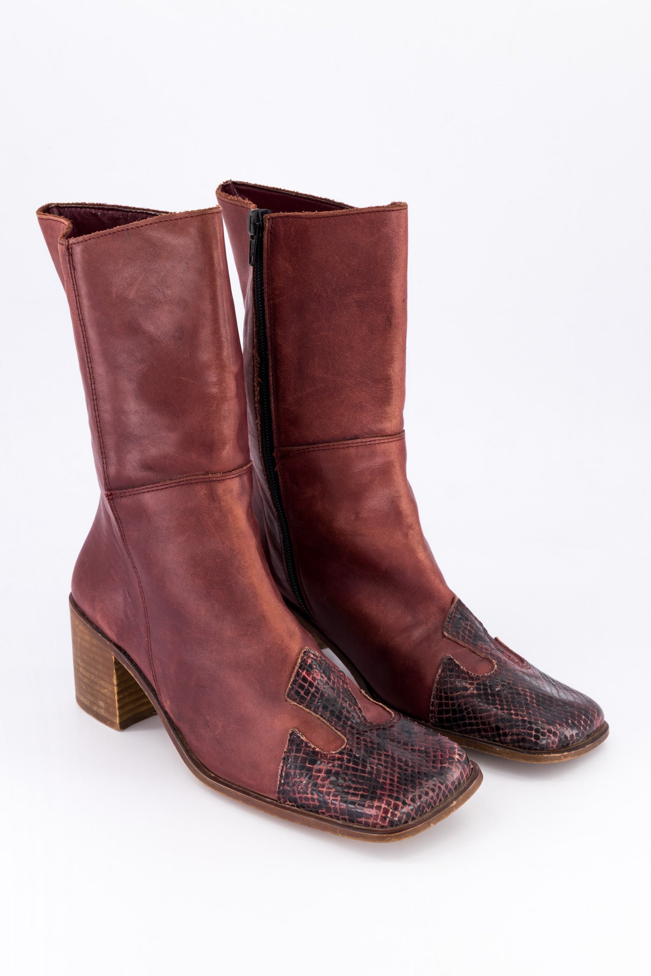 Ox Blood Leather Block Boots