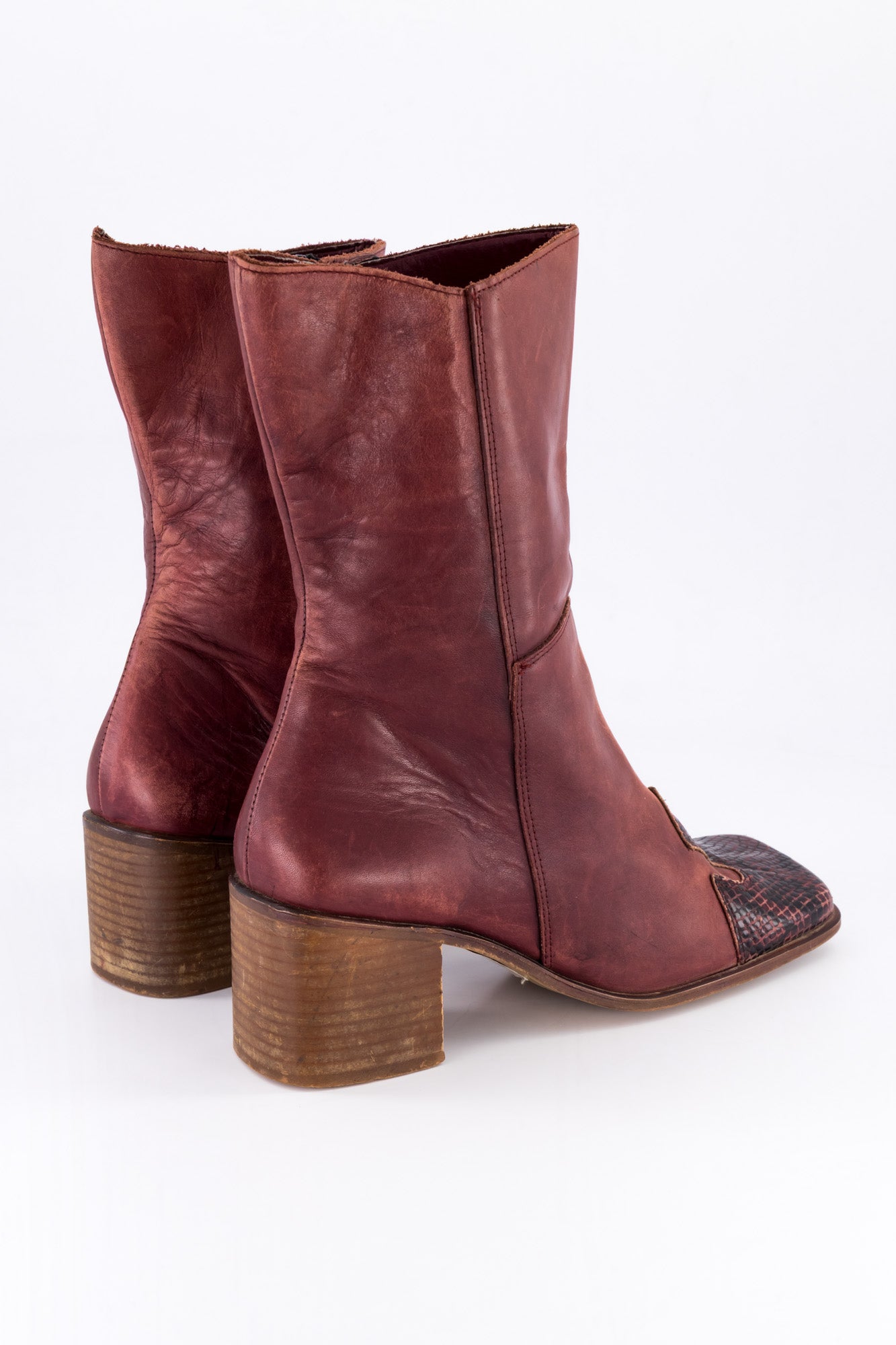 Ox Blood Leather Block Boots