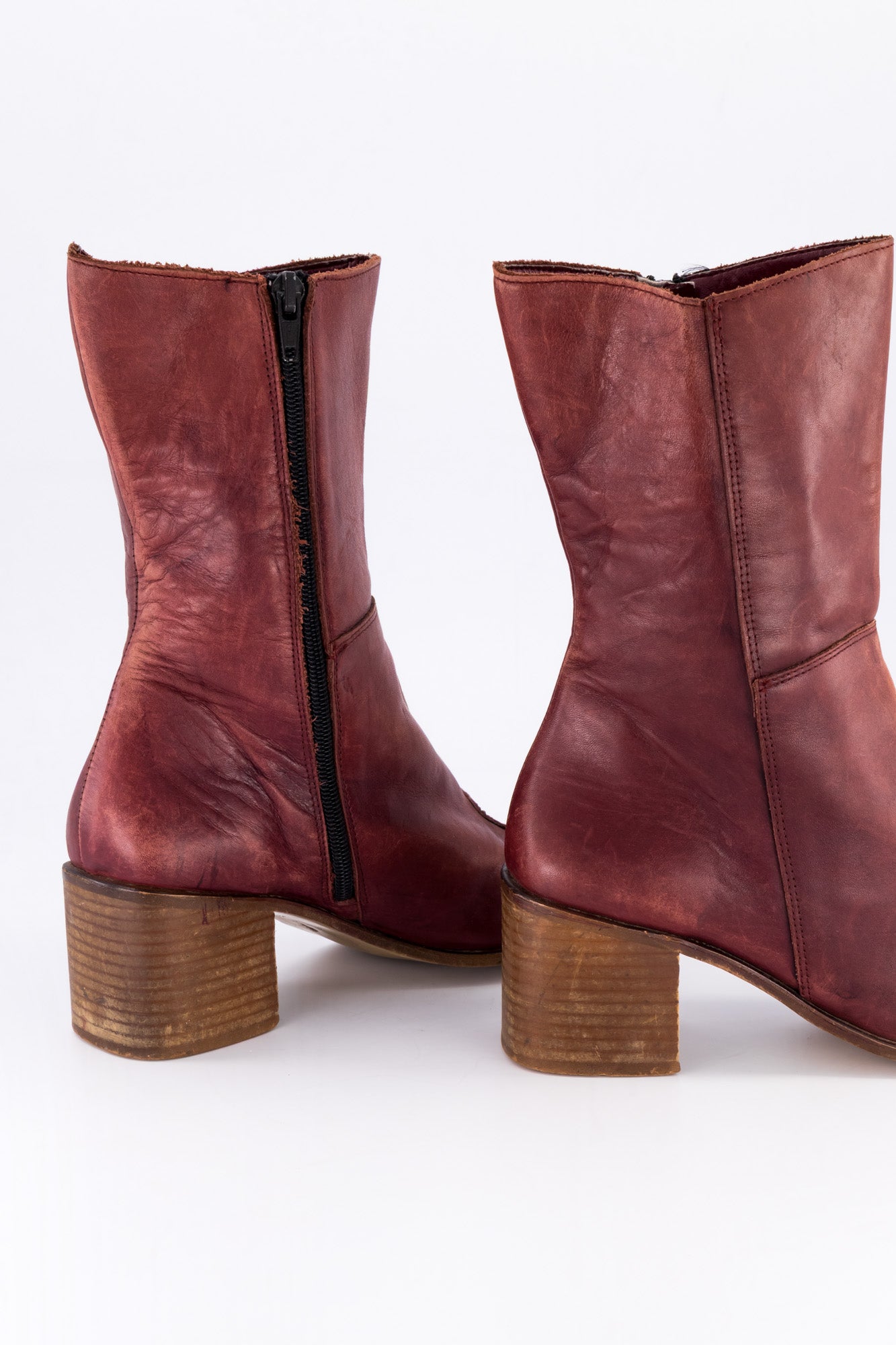 Ox Blood Leather Block Boots