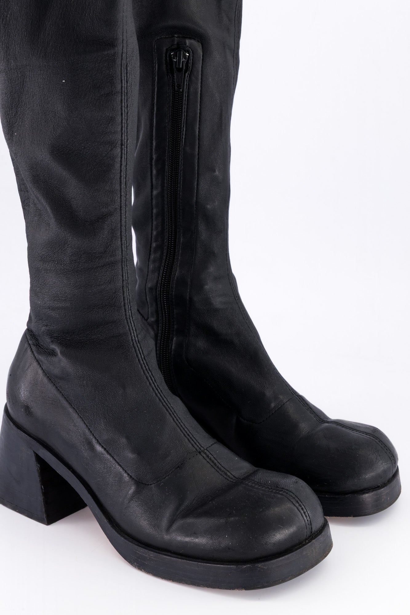 Miista Black Leather Knee-High Boots